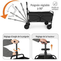 Flexi Maison Chariot de camping pliable noir à roues tout-terrain