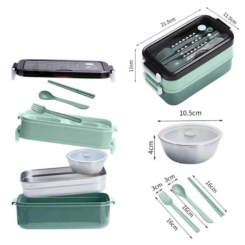 Flexi Maison Lunch Box Double Couche Inox avec Couverts et Accessoires