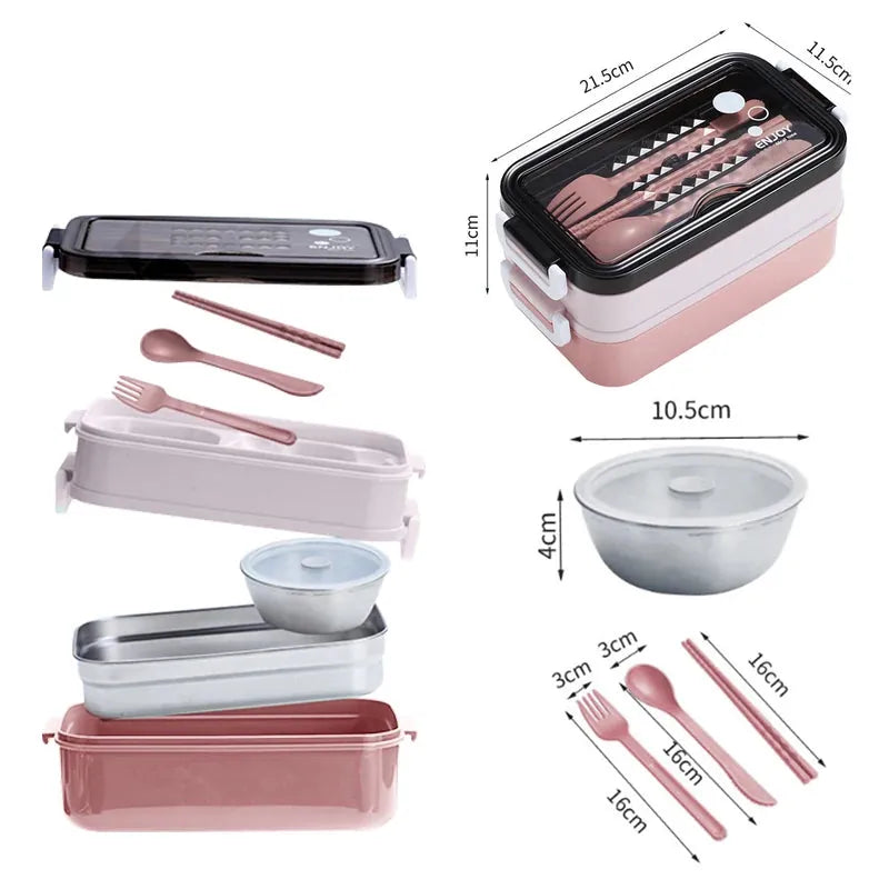 Flexi Maison Lunch Box Double Couche Inox avec Couverts et Accessoires