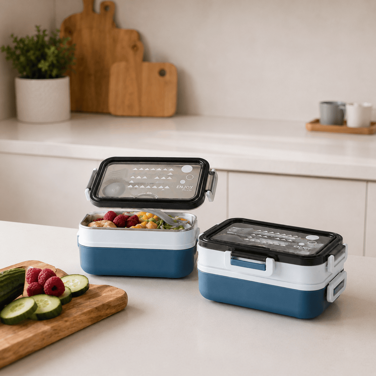 Flexi Maison Lunch Box Double Couche Inox avec Couverts et Accessoires