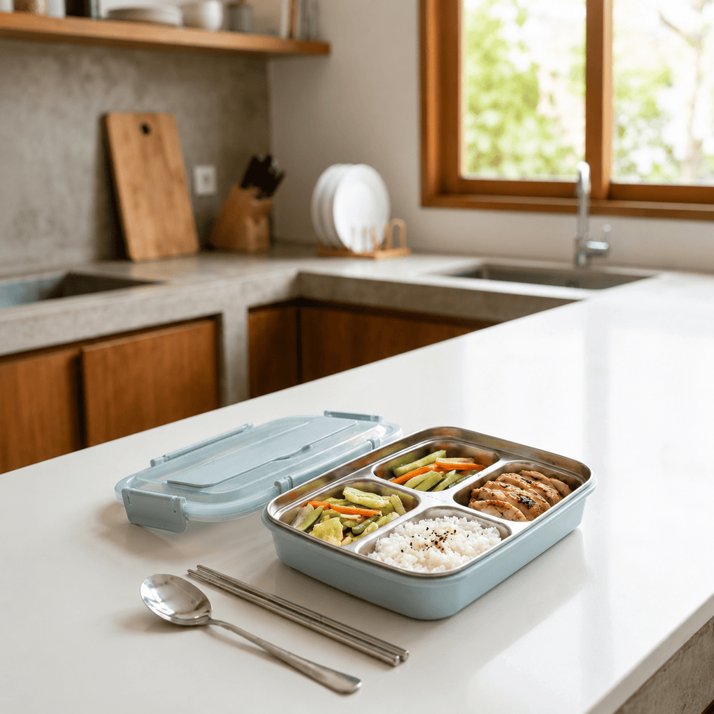 Flexi Maison Lunch Box en Acier Inoxydable avec Couverts