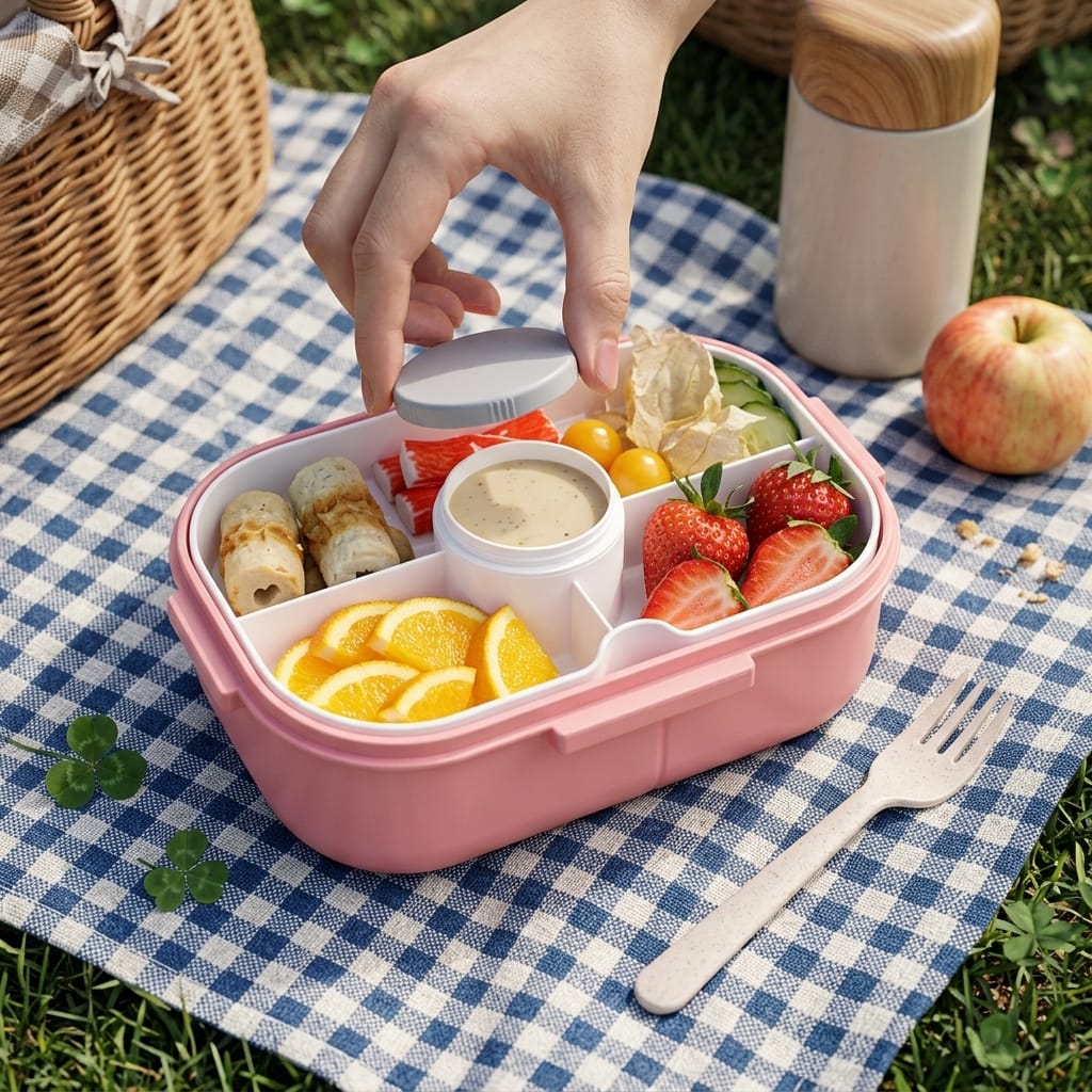 Flexi Maison Lunch Box En Plastique Compartimentée Avec Couverts