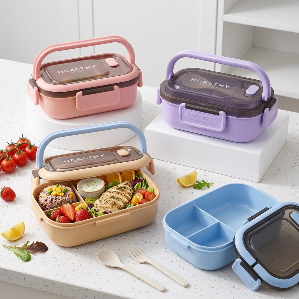 Flexi Maison Lunch Box En Plastique Compartimentée Avec Couverts