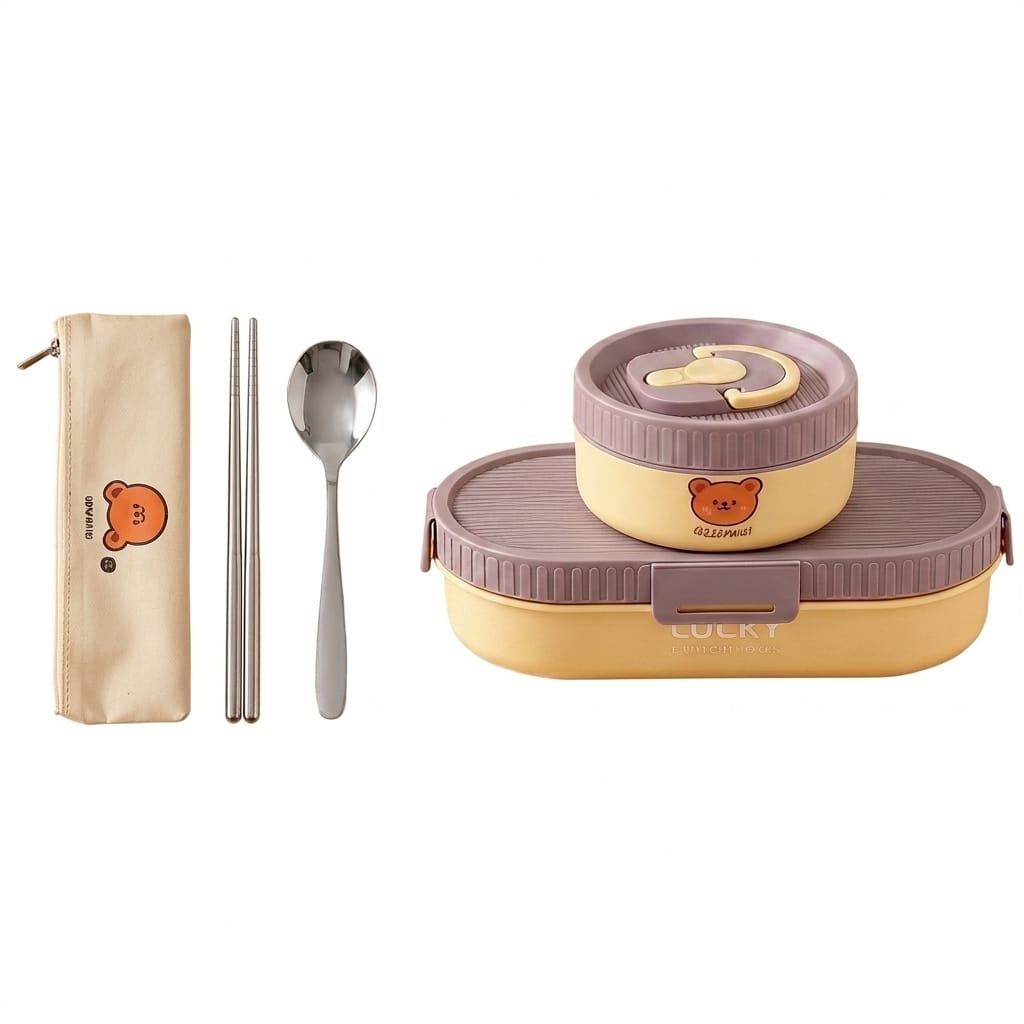 Flexi Maison Lunch Box Isotherme Inox avec Sac et Couverts