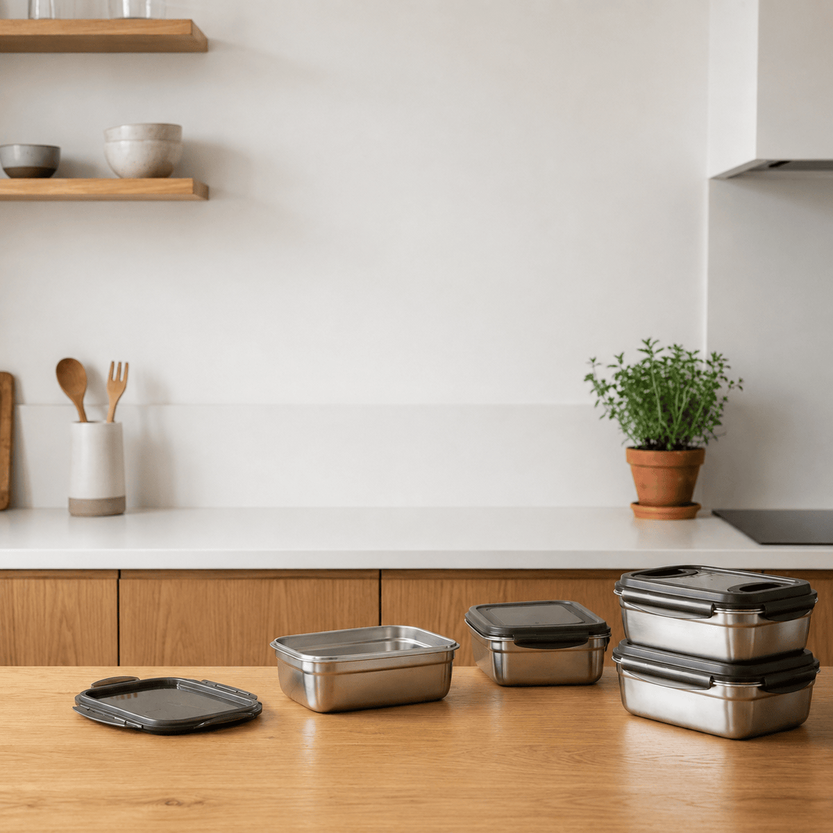 Flexi Maison Lunch Box Silicone En Acier Inoxydable Hermétique