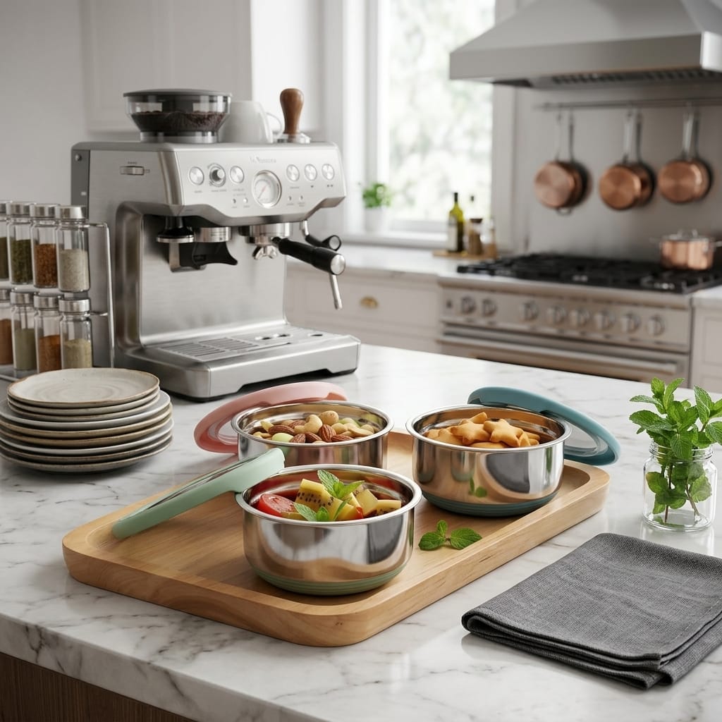 Flexi Maison Petit Contenant À Sauce Rond En Acier Inoxydable