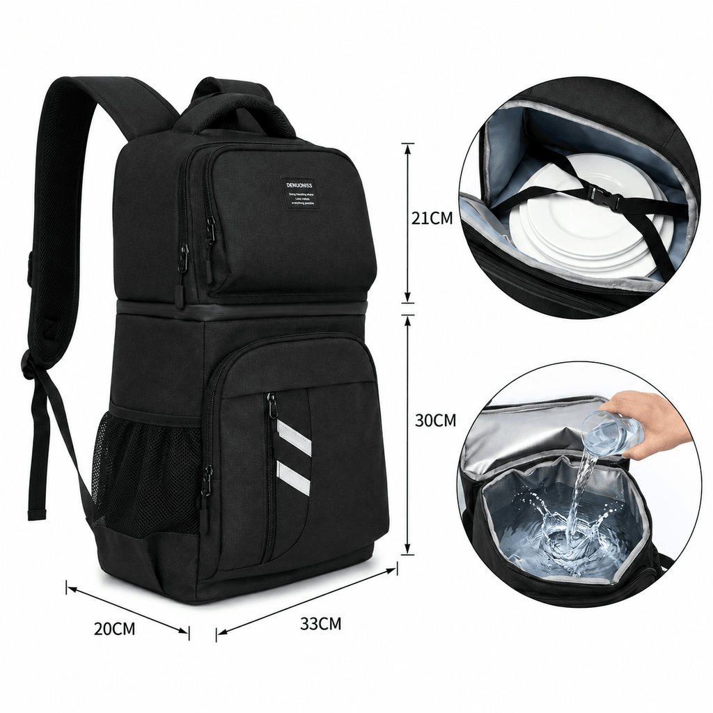 Flexi Maison Sac à dos glacière isotherme noir à double compartiment pour pique-nique