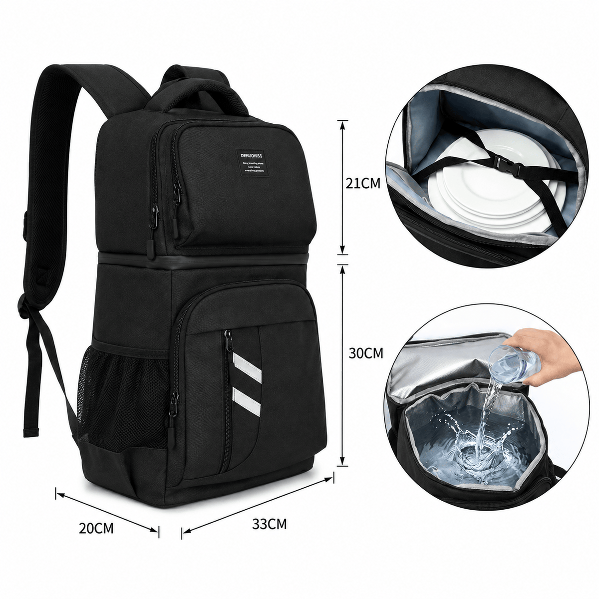 Flexi Maison Sac à dos glacière isotherme noir à double compartiment pour pique-nique