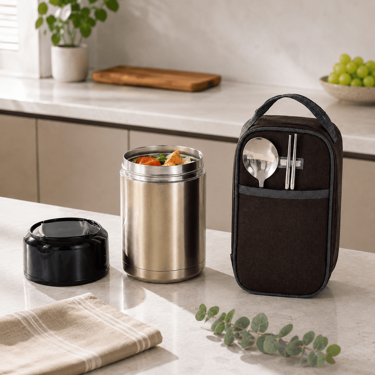 Flexi Maison Thermos Alimentaire Isotherme Inox avec Sac Repas